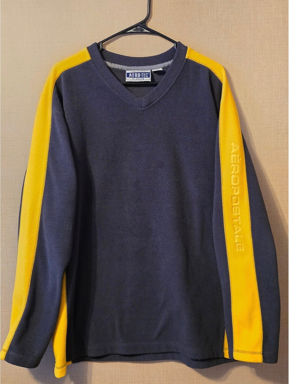 VTG Aeropostale Aero-Tec Fleece Pullover V-Neck Blue Yellow M